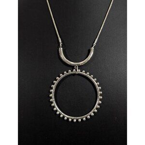 Cato Necklace Silver Tone Open Circle Pendant Modern Statement Jewelry 23"